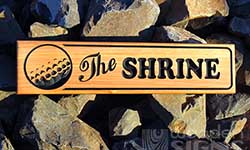 the shrine sign made from macrocarpa 600 x 140